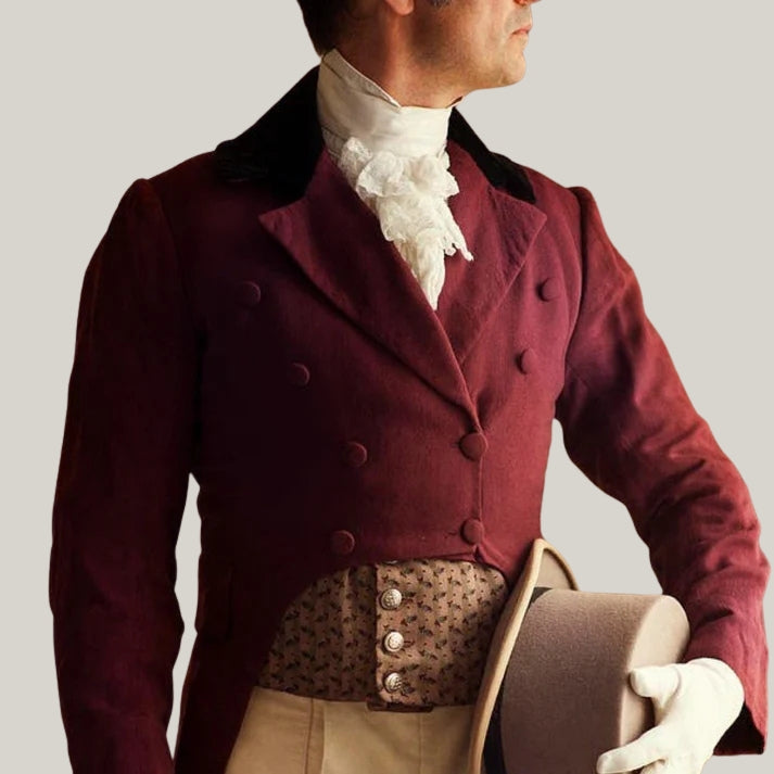 New Men Regency Style, Maroon Wool Military Tailcoat, Mr. Darcy Tailcoat, Regency Tailcoat, Custom made Tail Coat