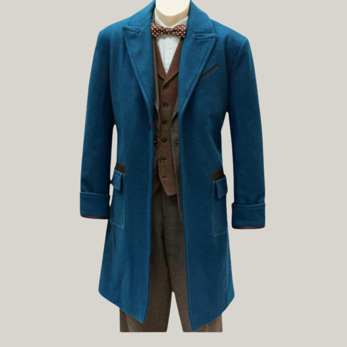 Limited Edition Men Jacket-Life Of Armor Chamber Coat-Steampunk Jacket - Blue Wool Coat - Long Coat