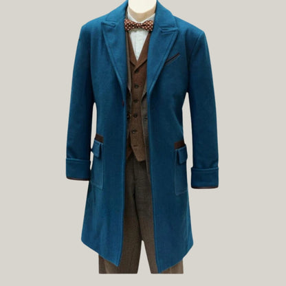Limited Edition Men Jacket-Life Of Armor Chamber Coat-Steampunk Jacket - Blue Wool Coat - Long Coat