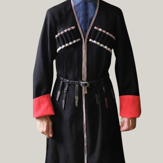Brand New Traditional Chokha Cossack &Caucasus Men Custom Black Wool Coat