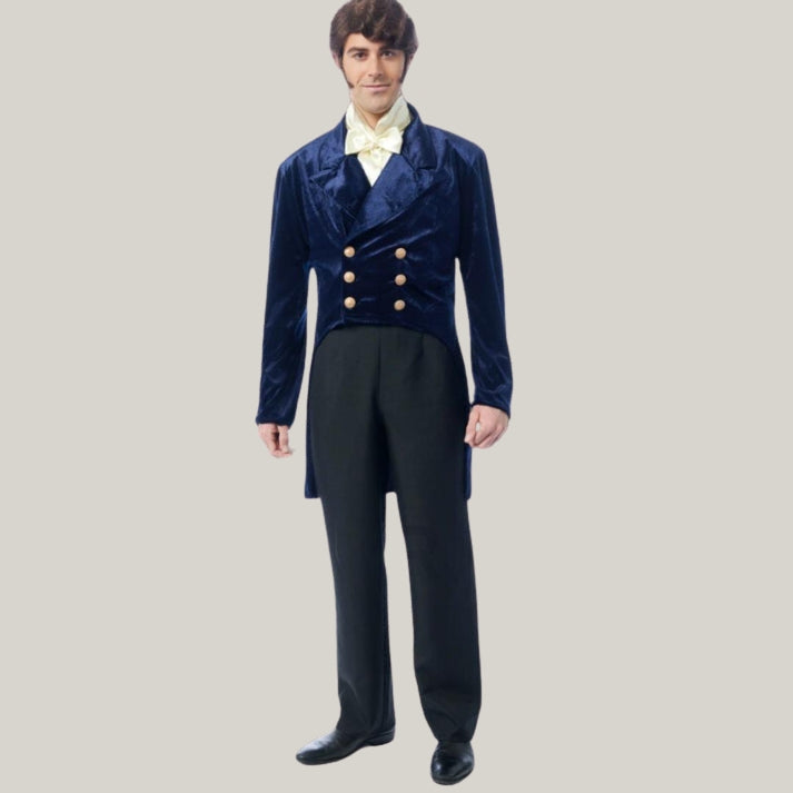 Cosplay Bridgeton Men's Brand New Men's Dark Blue Velvet 18th Century Style tail coat, Regency Tail Coat | Blue Rolls Bespoke