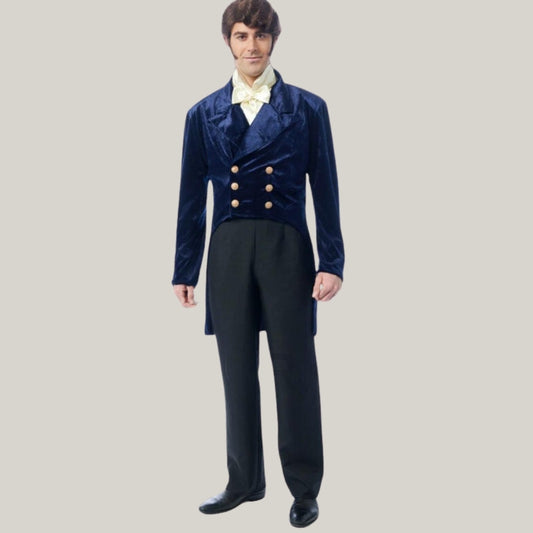 Cosplay Bridgeton Men's Brand New Men's Dark Blue Velvet 18th Century Style tail coat, Regency Tail Coat | Blue Rolls Bespoke