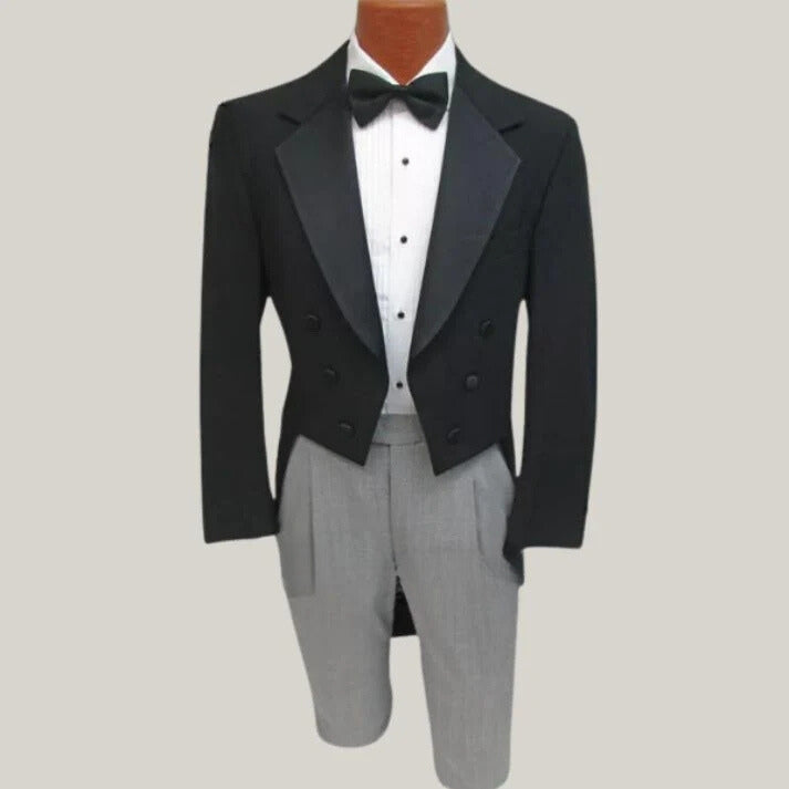 Hand Made - Men's Black Tuxedo Tailcoat Long Tails Wool Formal | Wedding Coat | Bespoke Tail Coat By Blue Rolls