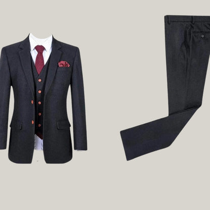 New Premium Men's tailored suit | 3-piece suit | black tweed | Alfie Solomons | Peaky Blinders | Thomas Shelby