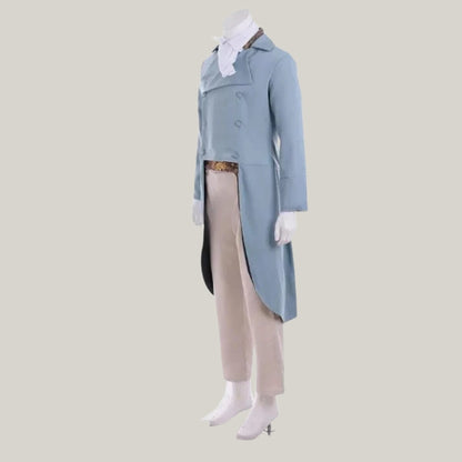 New Sky Blue Wool Regency Coat – Classic Men’s Double-Breasted Jacket