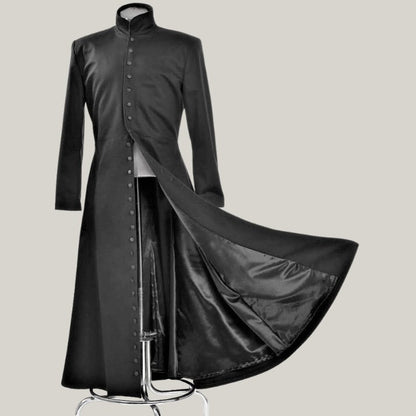 Cosplay and Gothic Fashion Neo Matrix Heavy Duty Cotton Keanu Reeves Black Gothic Trench Coat: Matrix Cosplay Long Black Jacket