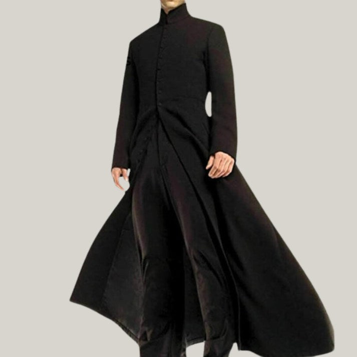 Cosplay and Gothic Fashion Neo Matrix Heavy Duty Cotton Keanu Reeves Black Gothic Trench Coat: Matrix Cosplay Long Black Jacket