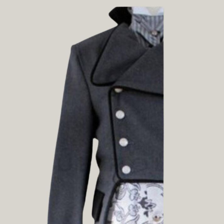 Halloween Costume - New Dark Grey Victorian Costume Regency Tailback - Black Trim Wool Coat | Blue Rolls Bespoke