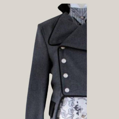 Halloween Costume - New Dark Grey Victorian Costume Regency Tailback - Black Trim Wool Coat | Blue Rolls Bespoke