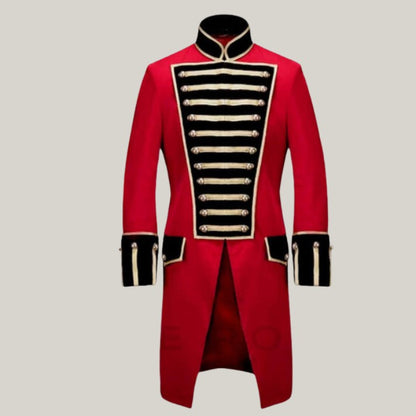 Men’s Red Wool Military Gothic Jacket British Officer Style Mid Length Coat - Custom Made - Halloween Special
