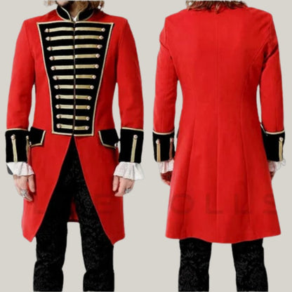 Men’s Red Wool Military Gothic Jacket British Officer Style Mid Length Coat - Custom Made - Halloween Special