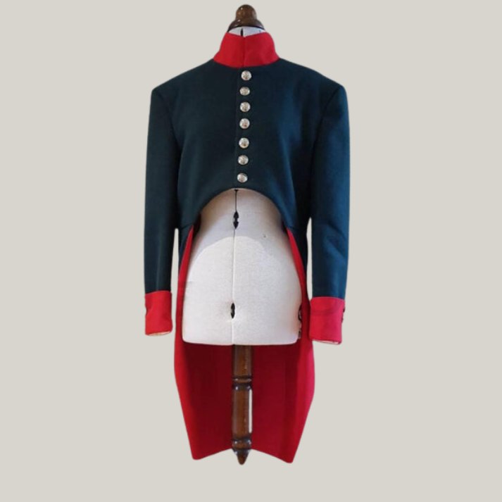 New 18th Century Dragoon Coat - Revolutionary War Reenactment, Custom Size, Black And Red Historical Military Uniform, Colonial Style