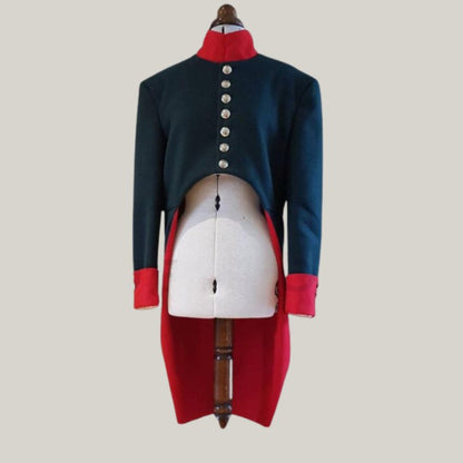 New 18th Century Dragoon Coat - Revolutionary War Reenactment, Custom Size, Black And Red Historical Military Uniform, Colonial Style