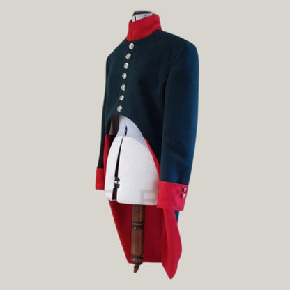 New 18th Century Dragoon Coat - Revolutionary War Reenactment, Custom Size, Black And Red Historical Military Uniform, Colonial Style
