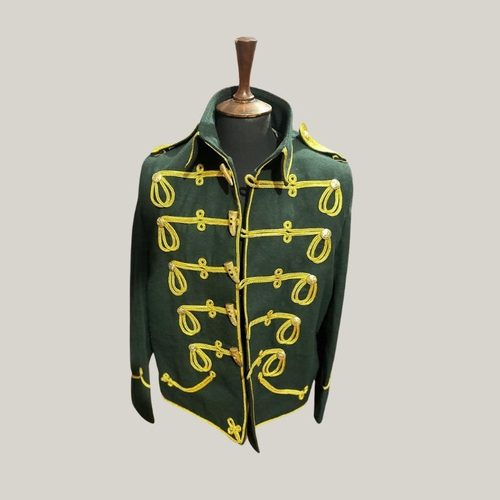 New Imperial German WWI Hussars Atilla Green Dress Jacket - Brand New Mens Hussar Military Uniform | Blue Rolls Bespoke