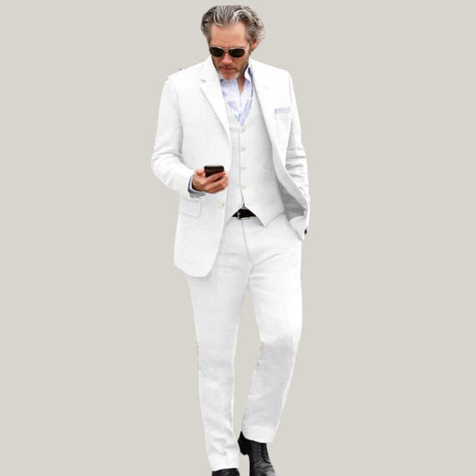 New Premium Men's tailored suit | 3-piece suit | White Suit| Premium White Two Button Jacket Style | Blue Rolls Bespoke