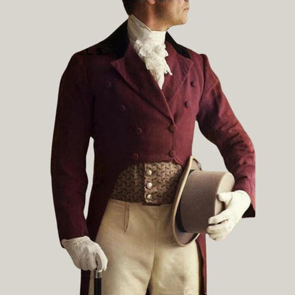 Blue Rolls Bespoke Presents Men's Maroon Regency Tailcoat - Custom Made, Wool, Historical Reenactment, Formal Occasions