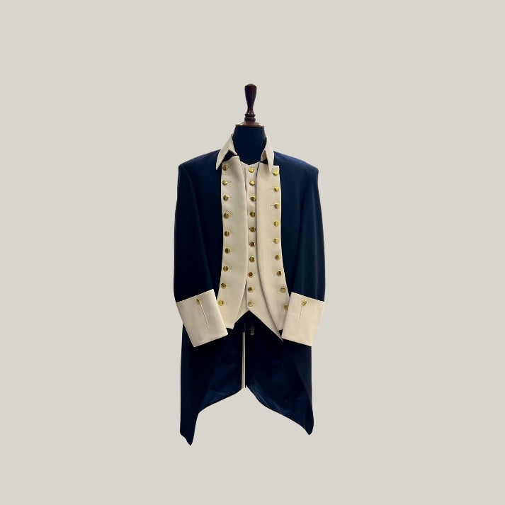 New George Washington Uniform - Black - white Wool, Continental Army Coat - Custom Size, Hamilton Jacket | Blue Rolls Bespoke